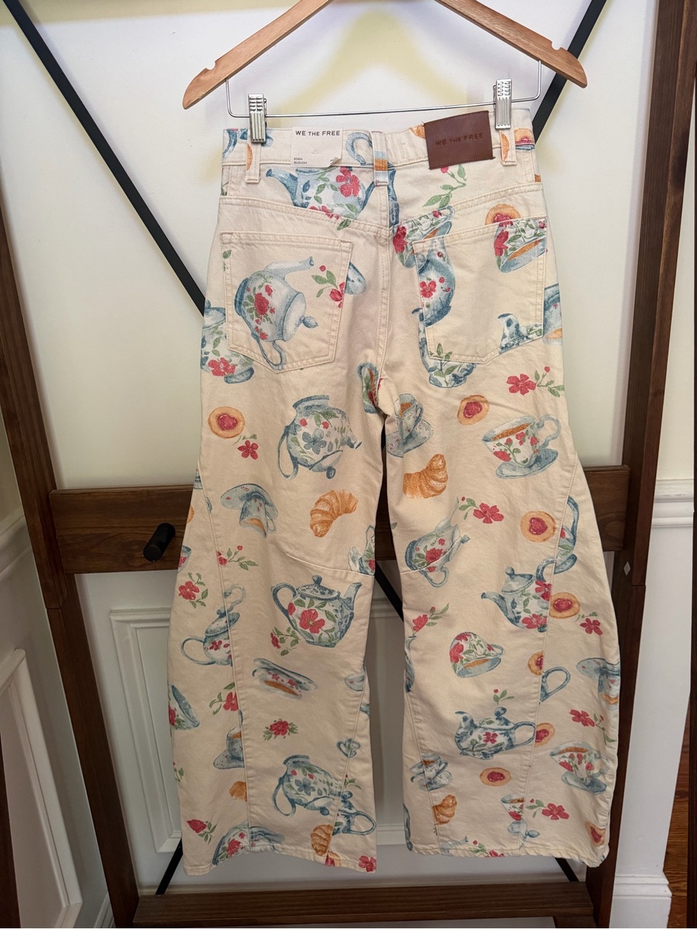 Free People Cream Wide-Leg Tea Party Print Jeans - Picture 5 of 7